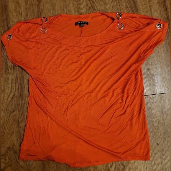 Women's Cable & Gauge Orange Cold Should Short Sleeve Blouse - Picture 1 of 8
